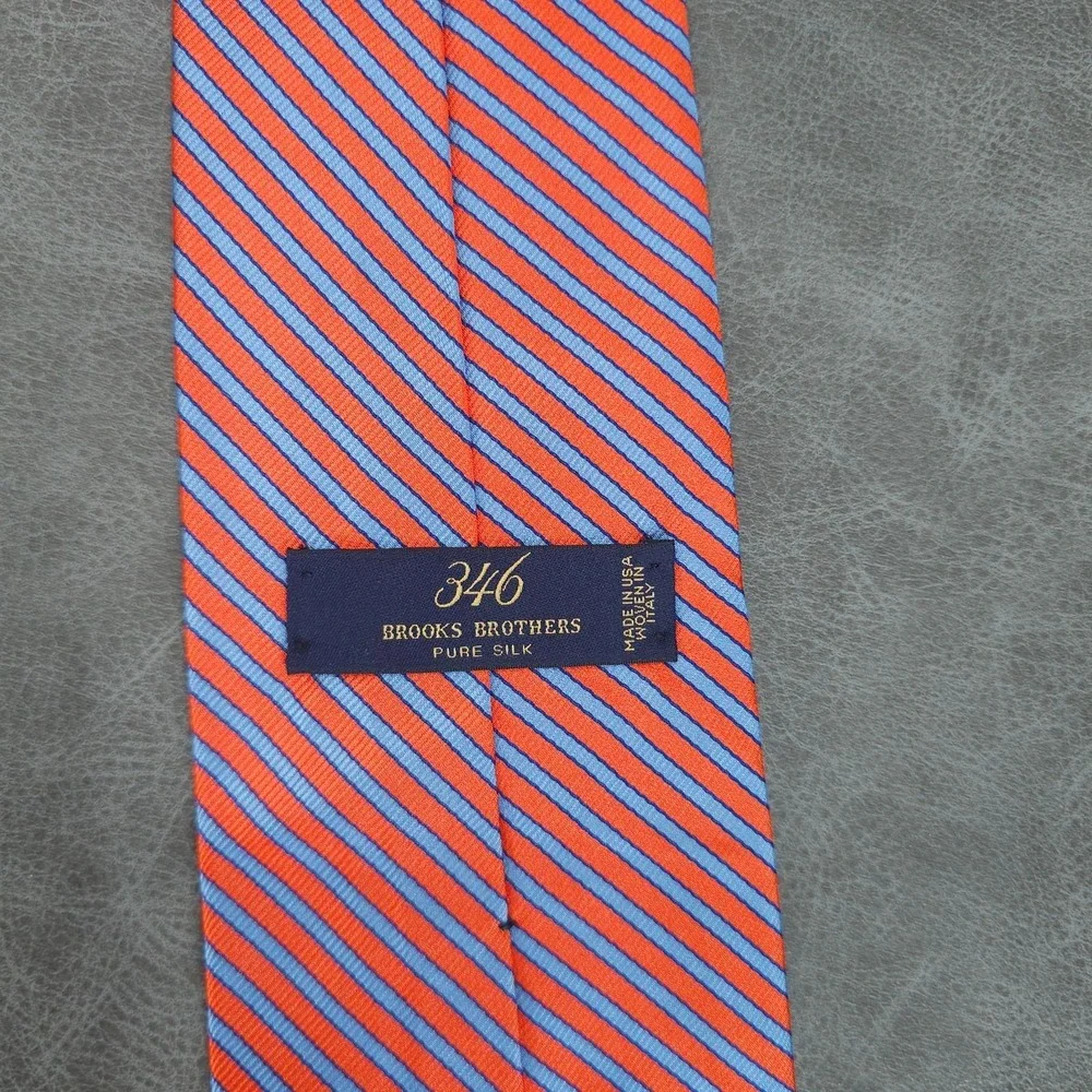 Brooks Brothers 346 Tie Mens Pure Silk Orange Blue Repp Stripe USA Necktie